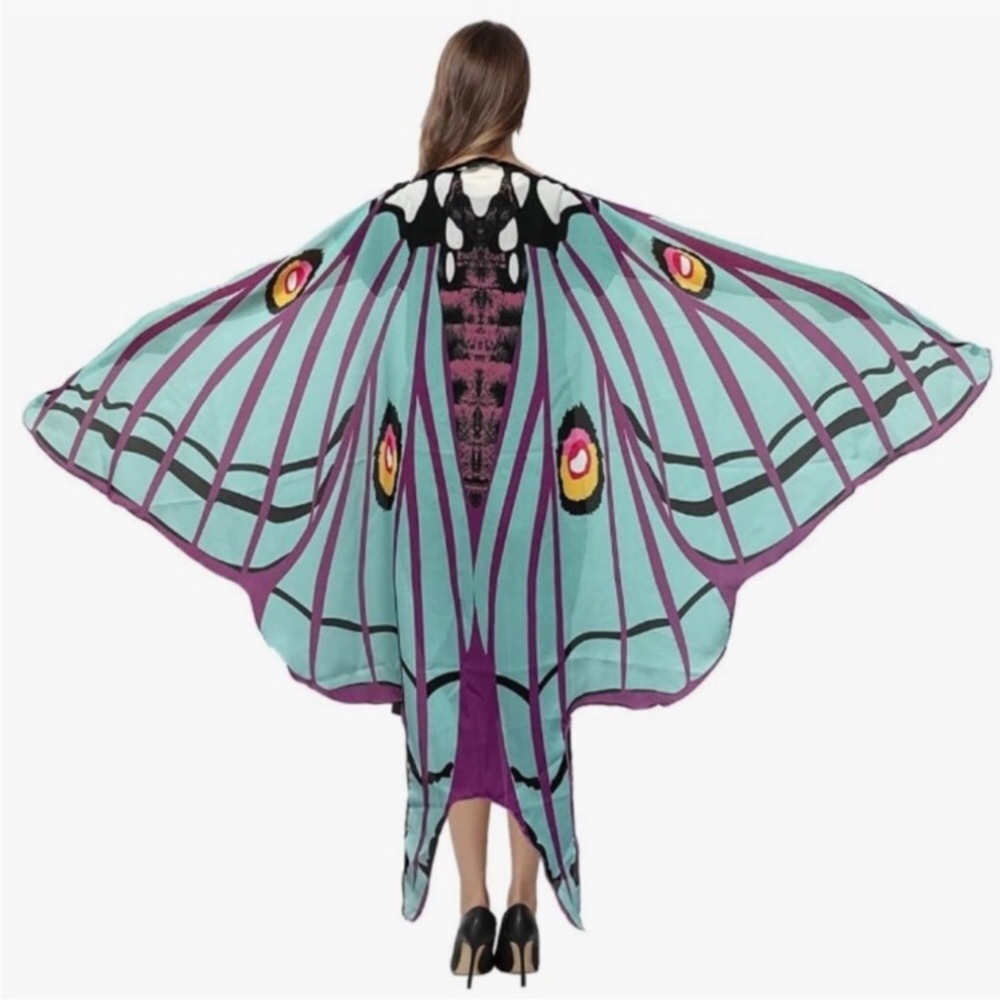 Lavender Aqua Blue Luna Moth Summer Festival Costume Fairy Butterfly Wings Scarf
